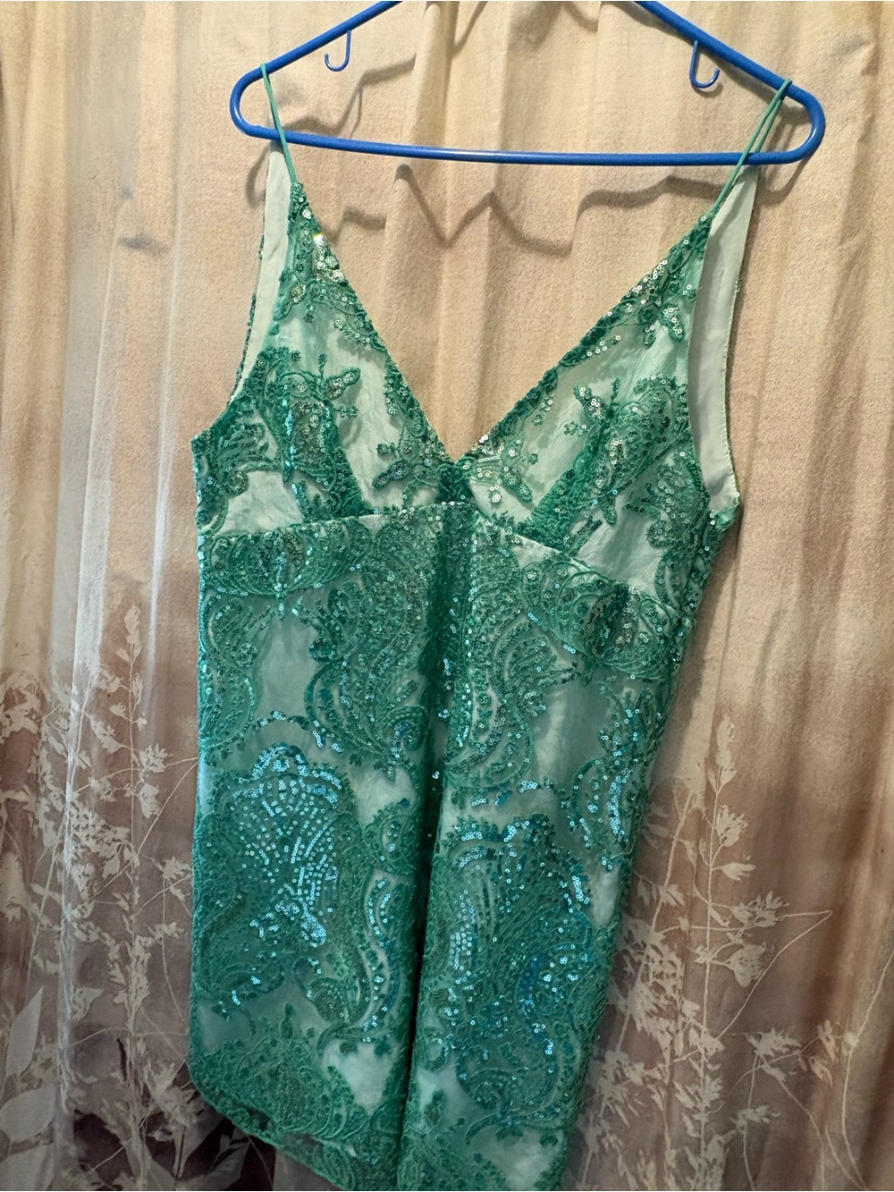 Free People Teal Sequin Embellished Slip Dress